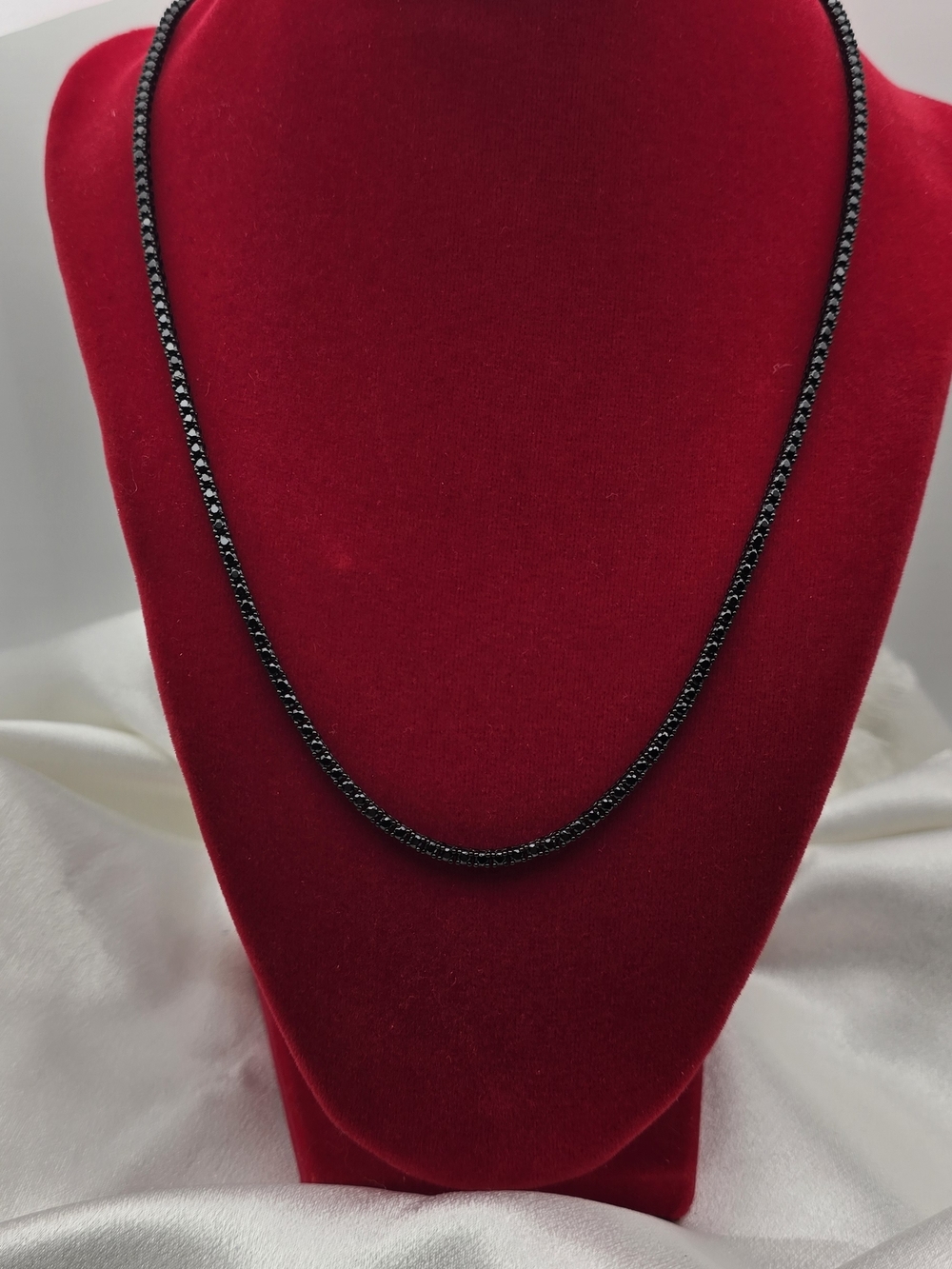 Black Rhodium Over Sterling Silver 925 2mm Black Moissanite Tennis Necklace